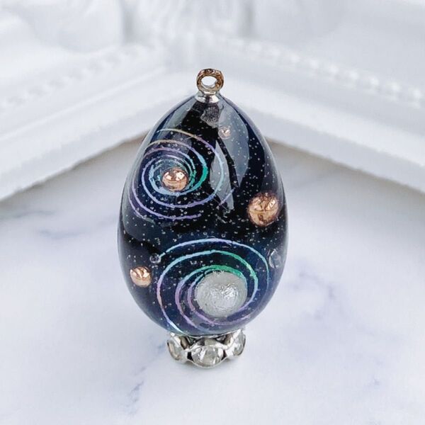 ネックレス 宇宙玉 ドロップ 宇宙 渦 オーロラ 雫 立体 レジン 一点物 ハンドメイド アクセサリー ペンダント キーホルダー