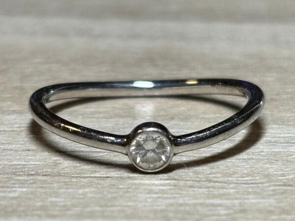 (774)【Tiffany】ティファニーpt950リング【ウェーブシングルロウ】【天然ダイヤ】