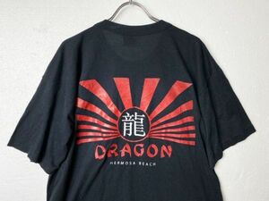 90's USA製 DRAGON 龍 漢字 プリント Ｔシャツ 半袖 黒 (Ｌ) ブラック 日章黒 90年代 アメリカ製 オールド