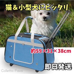 【約11キロまで】ペットキャリー カート 猫 小型犬 青 折りたたみ キャスター