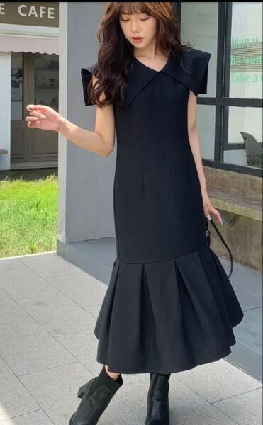 最終値下げ バースデーバッシュ Square big collar Dress ワンピース ブラック M 黒 試着のみ未使用