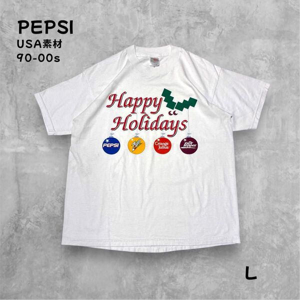 PEPSI 企業ロゴ ホリデーTシャツ Lサイズ フルーツオブザルーム USA素材 ドクターペッパー 企業T 90s 00s 半袖