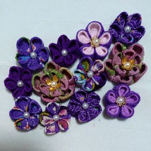 つまみ細工パーツ【か】 紫 パープル サイズいろいろ ハンドメイド 成人式 つまみ細工髪飾り モチーフ 和装 結婚式