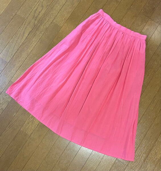 未使用 ロングスカート ポケットあり 裏地あり ピンク 春 夏 マキシ丈 フレア