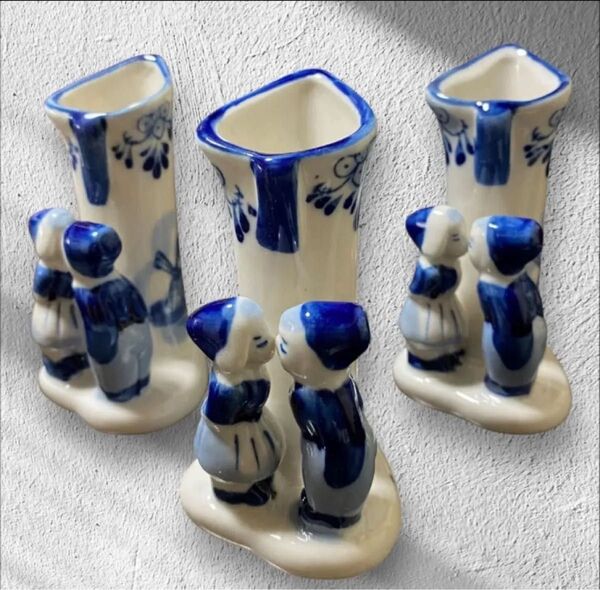 新品 一輪挿し 花瓶☆花器☆陶器製☆置物☆高さ約13㎝ インテリア オランダ産 デルフトの花瓶の置物 オブジェ 3個セット