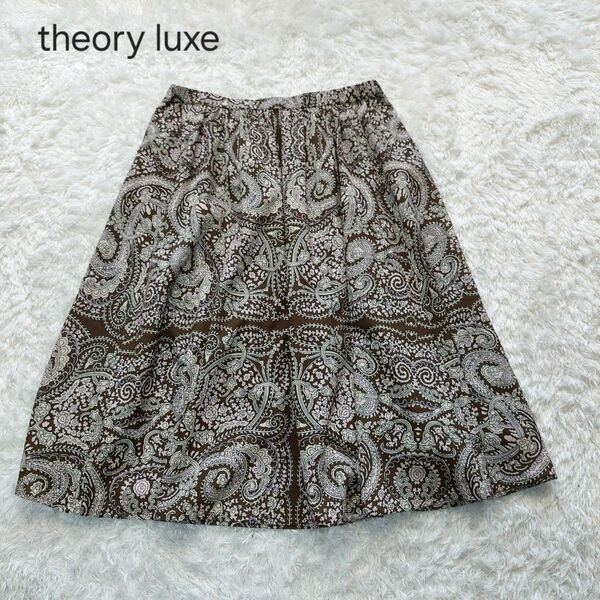 theory luxe 38 フレアスカート ロングスカート 膝下 総柄 フォーマル