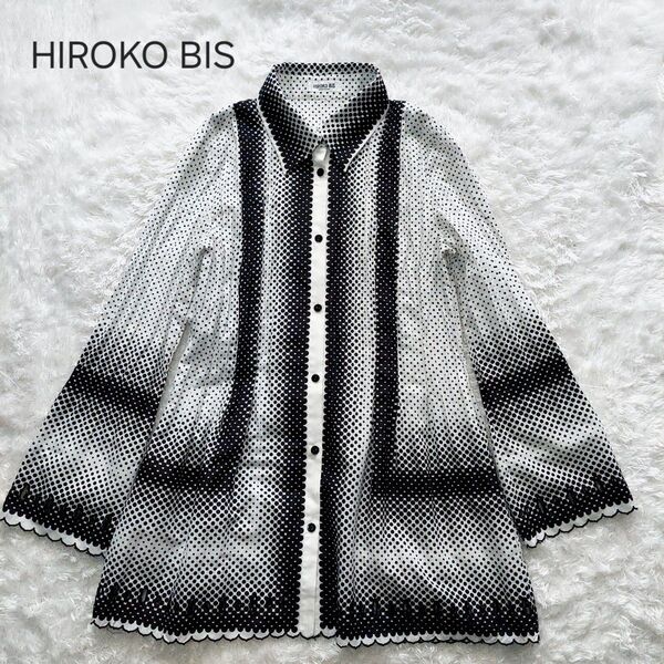 HIROKO BIS ドット プリーツ シャツ ブラウス 長袖 チュニック 9号