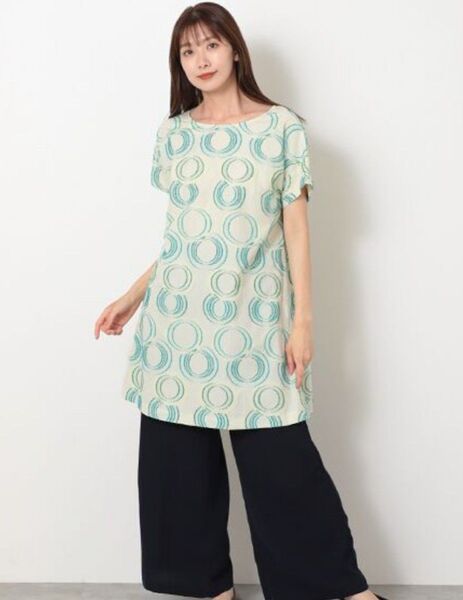 TABASA ドット ジャガード チュニック 日本製 パパス Aライン 綿 コットン