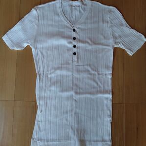 フルカウント ヘンリーネック Vネック Tシャツ リブ素材 40 Lサイズ相当 ホワイト 美品