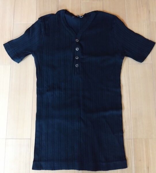 フルカウント ヘンリーネック Vネック Tシャツ リブ素材 40 Lサイズ相当 ブラック 美品