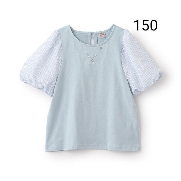 メゾピアノチェックぽわん袖ネックレスTシャツ カットソー 半袖