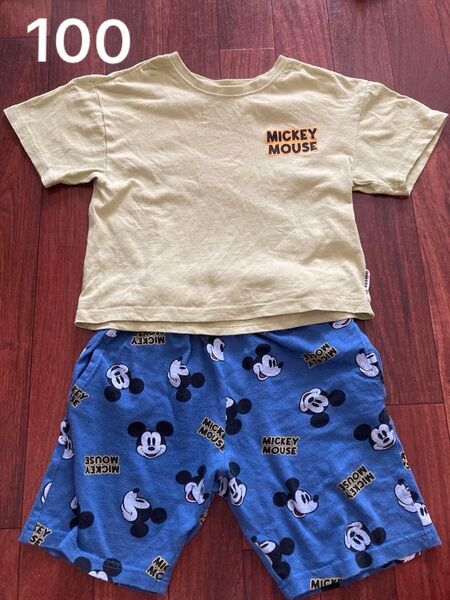 100センチ ミッキーマウス Tシャツ&ハーフパンツセット パジャマ セットアップ 半袖 短パン 夏