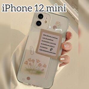 iPhone 12 mini ケース クリア 手描き風 シンプル 可愛い 韓国 フラワー メモ オシャレ スマホカバー