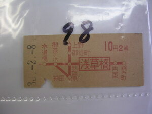 ■ 浅草橋２等１０円■　s年？　乗車券　 管＜＃１２００-０９８