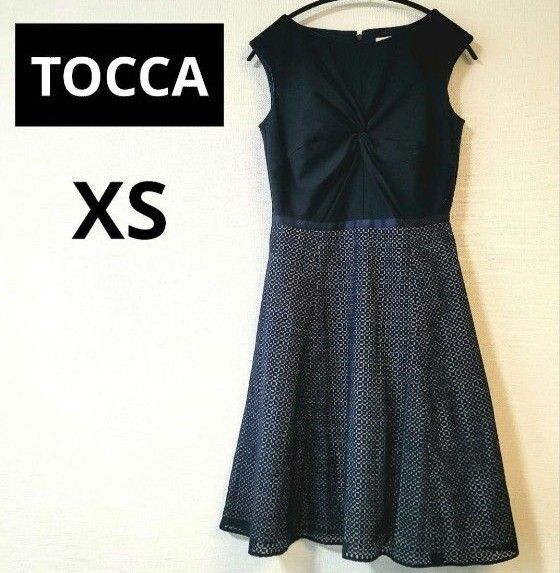 【美品】TOCCA トッカ ノースリーブワンピース ネイビー XS