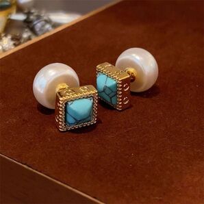 ゴールド×ターコイズブルーピアス