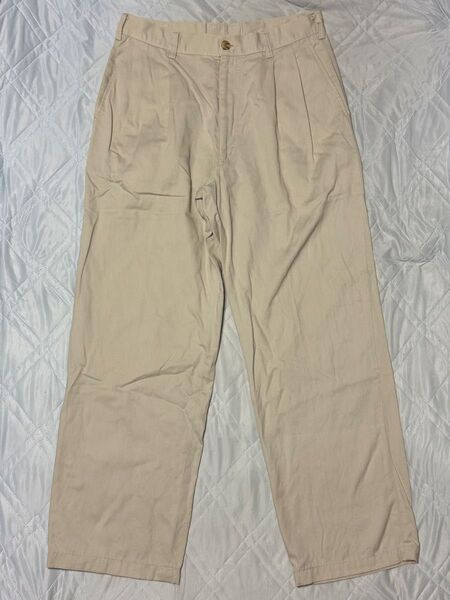 ノーブランド 2タック チノパン ベージュ 82 コットン 古着 メンズ アメカジ カーキ パンツ イオン AEON UNIQLO
