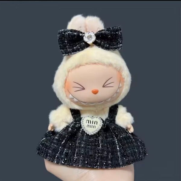 POPMART ラブブ ぬい服 着せ替え 15-17cmドレス リボン 黒