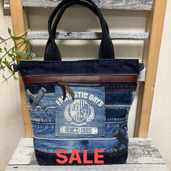 トートバッグ デニムリメイク ハンドメイド パッチワーク 手さげ カッコイイ★