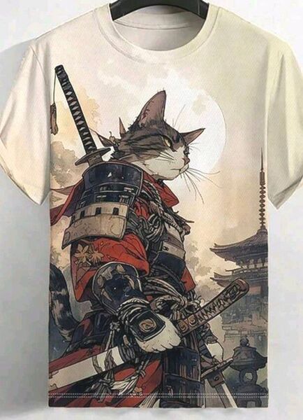 【猫侍】アートプリントTシャツ 新品 (Sサイズ) 〜時には凛々しく〜