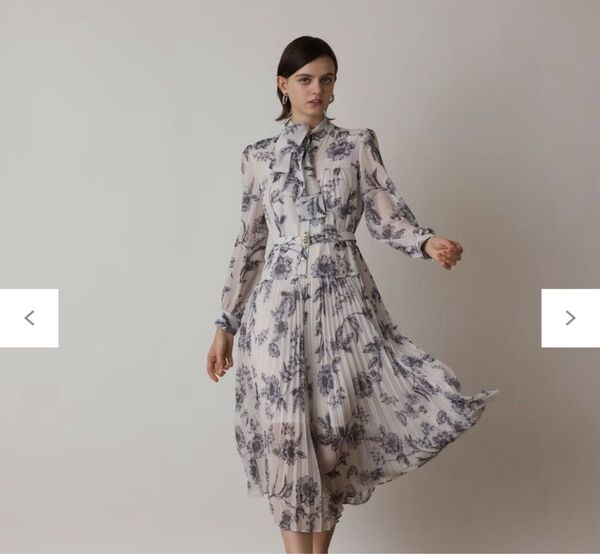 25SS ダイアグラム フラワープリントプリーツワンピース リボン 花柄 ベルト キナリ ロングワンピース 長袖