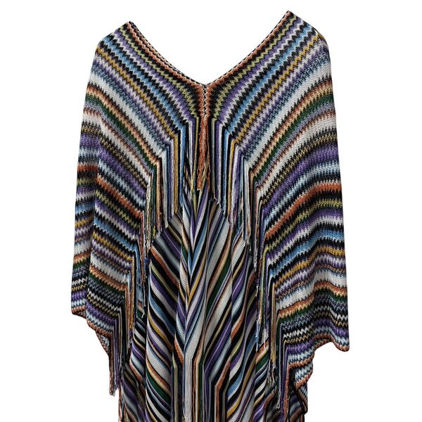 タグ付き! 極美品 近年モデル MISSONI ミッソーニ ポンチョ ケープ ジグザグ柄 マルチカラー オールシーズン レディース