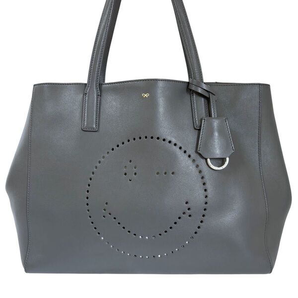 極美品 人気モデル ANYA HINDMARCH アニヤハインドマーチ レザー スマイリー トートバッグ グレー