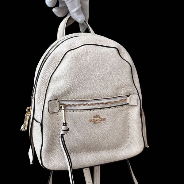 美品 COACH コーチ バックパック ミニバッグ ハンドバッグ 2way レザー シボ ロゴ アイボリー レディース バック
