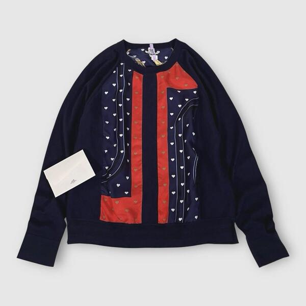 【美品】エルメス 長袖ニットセーター ツイルレーヌ カシミヤ&シルク スカーフ柄