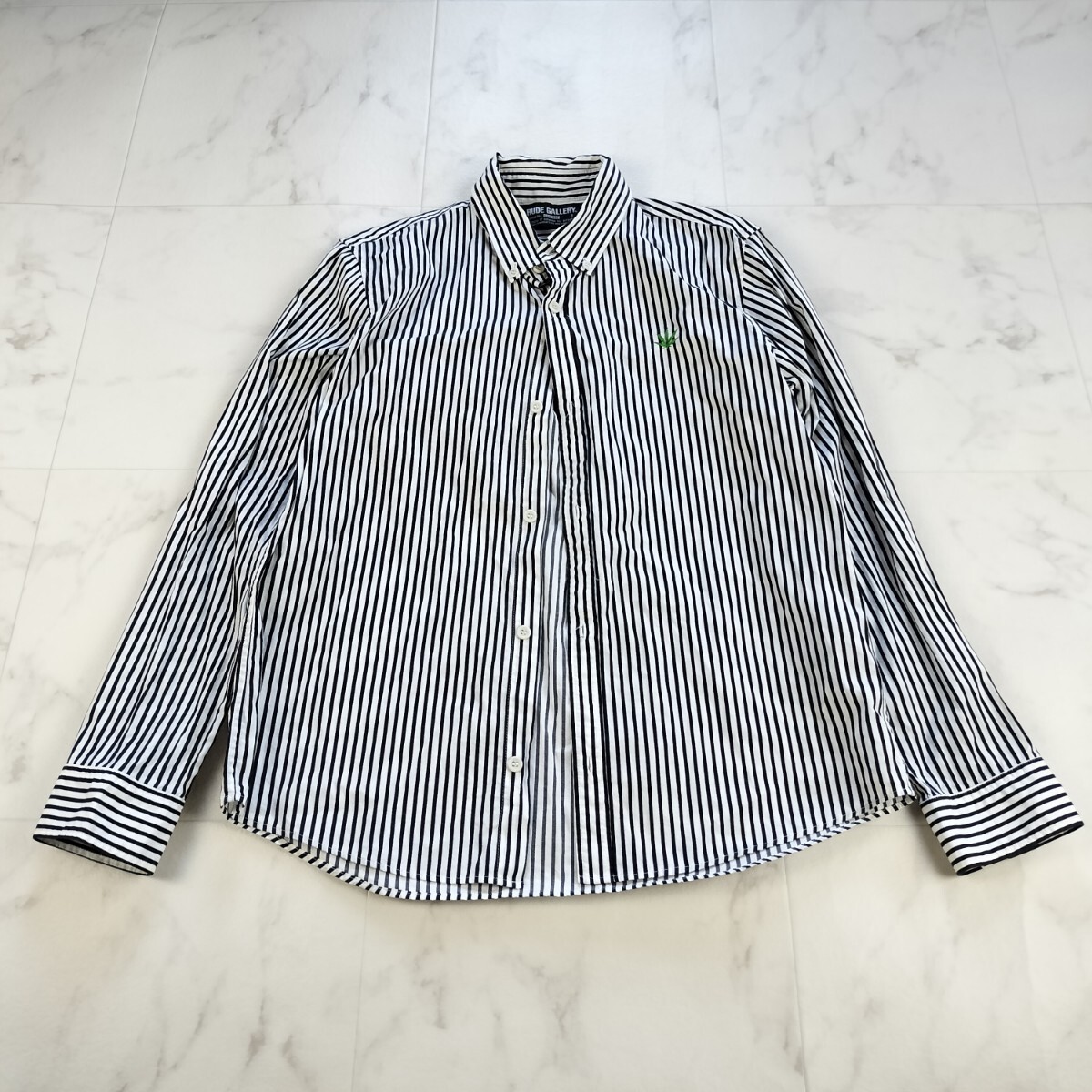 美品　Rude Gallery　ルードギャラリー　シャツ　ストライプ　白黒　胸　