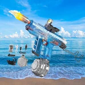 水鉄砲 ウォーターガン ブルー色 迫力あるLEDライト搭載 最大8〜10mのロングレンジ射撃 自動吸水 40分以上の連続発射 800mlの大容量 水遊び