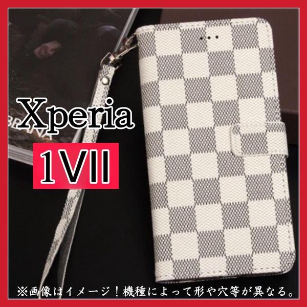 大人気 Sony Xperia 1 Ⅶケース 手帳型 白色 チェック柄 高質PUレザー 大人気 高級感 耐衝撃 ソニー エクスペリア 1 Ⅶカバー