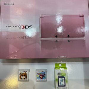 動作品 ニンテンドー3DS ミスティピンク 本体 マリオ 3Dランド マリオパーティ ソフト付き SDカード 充電器 外箱 付属