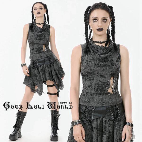 即納 TW633-S ロックファッション ダメージノースリーブ カットソー ゴシック パンク ロック ビジュアル系 ヴィジュアル系 地雷系