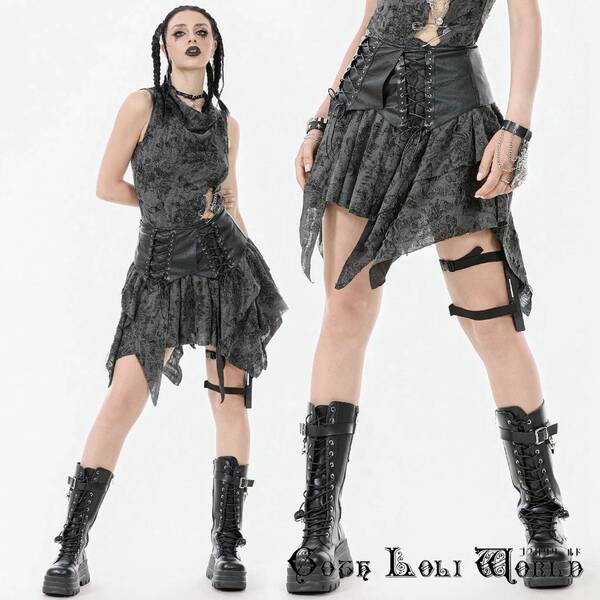 即納 KW391-L パンク ロック ファッション 地雷系 ダメージ ミニスカート ゴシック ゴスロリ ロリィタ ロリータ ヴィジュアル系