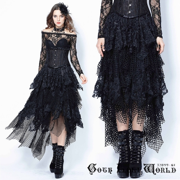 KW106 ゴスロリ ファッション 地雷系 メッシュダメージ ロングスカート ゴシック ロリィタ ロリータ ヴィジュアル系 ライブ衣装 舞台衣装