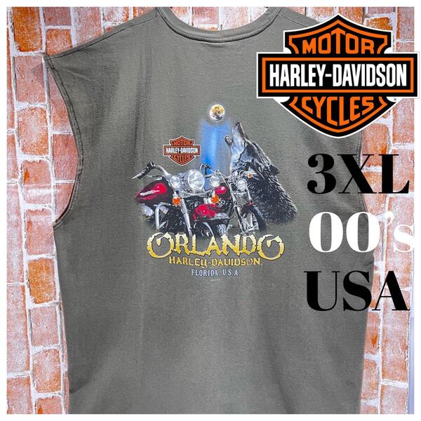 ハーレーダビットソン Tシャツ 3XL 00s USA製 ノースリーブ タンクトップ グラフィック バイク DAVIDSON