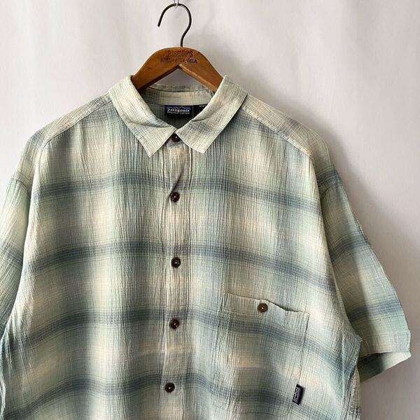 2000年 Patagonia 黒タグ オンブレ コットン 半袖 ACシャツ L グリーン ビンテージ 00s 00年代 パタゴニア オリジナル ヴィンテージ