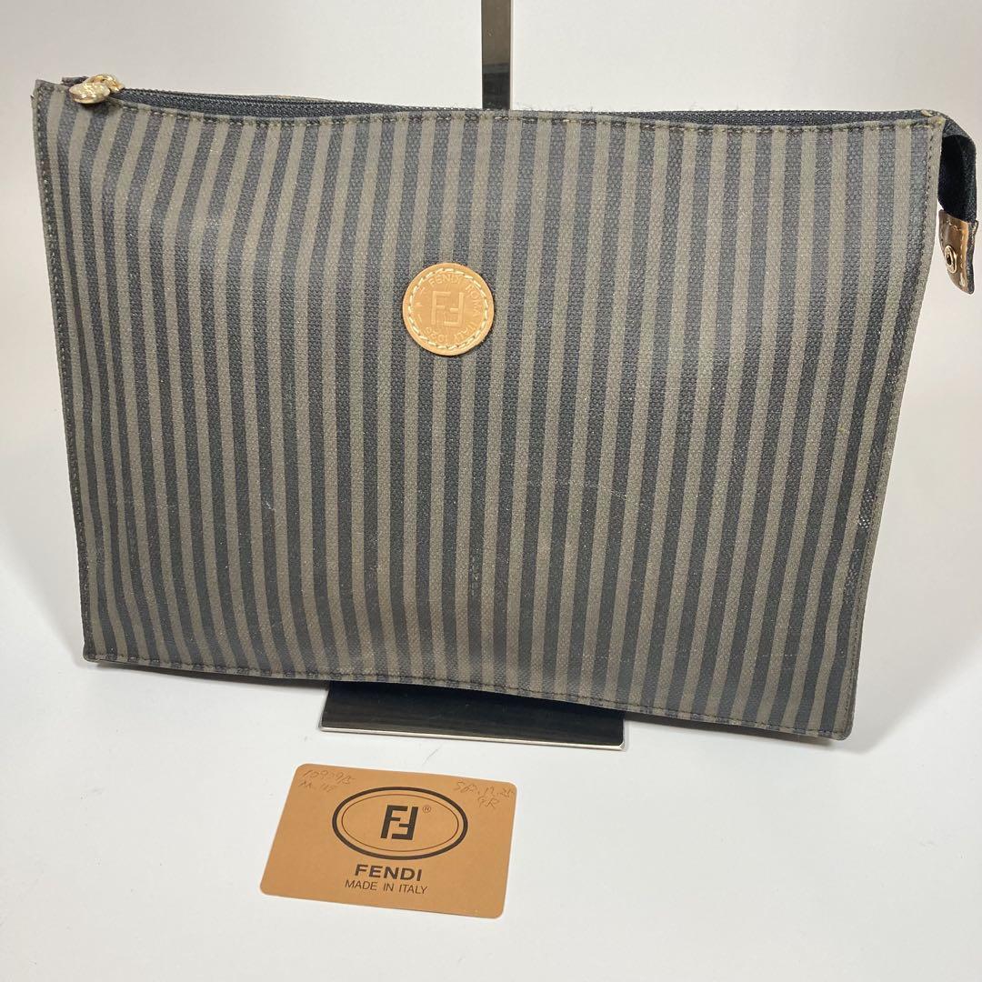 FENDI◆フェンディ ポーチ ペカン柄 ストライプ ブラウン 黒 希少 未使用 FENDI フェンディ ペカン柄 ミニボストンバッグ ハンドバッグ