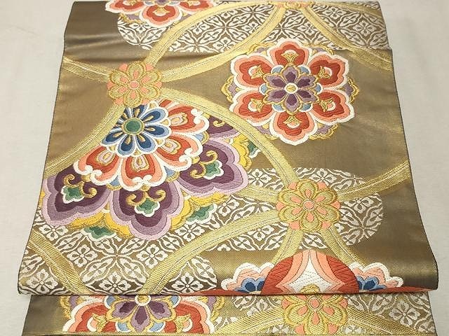 ♦︎きもの結♦︎六通柄袋帯 唐織 正倉院文様 金糸 正絹♦︎10 平和屋着物◎六通柄袋帯 唐織 正倉院花文 黒地 金糸 正絹 逸品