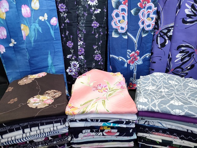 浴衣　まとめ売り　9点 utatane｜ニコアンティーク 浴衣3点セット かすれ鈍青に向日葵と