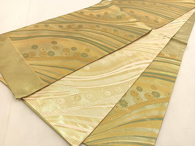 ユ44未使用名古屋帯 全通柄 花 正绢 金糸着物仕立て上り美品 平和屋着物◎六通柄袋帯 蜀江花文 金糸 正絹 逸品 未使用