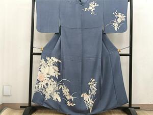 平和屋着物■訪問着 草花文 鬼しぼ縮緬 正絹 逸品 BAAU5872mz