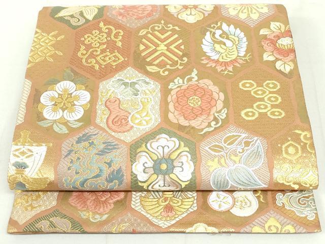 草木唐織　袋帯　未使用保管品 楽天市場】 変わり横段に花唐草模様織り出し袋帯【中古】【着