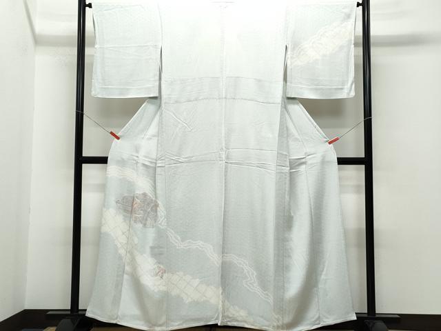 平和屋着物▽上質な小紋 単衣 作家物 霞文 暈し染め