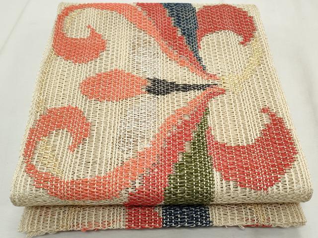 未使用近い 美品 正絹 名古屋帯 羅 麻混　夏帯 未使用] 羅 夏帯 名古屋帯 正絹 草木染め 夏着物 小紋 紬
