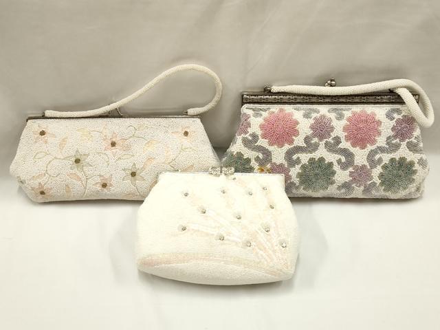 和装バッグ　総ビーズ刺繍花のホワイトクラッチバッグ 和装バッグ 総ビーズ刺繍花のホワイトクラッチバッグ 和装バッグ