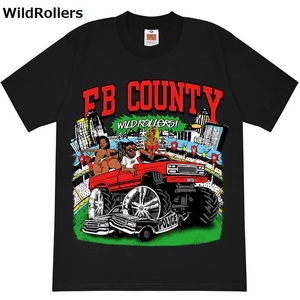 BJ95)FB COUNTY グラフィックヘビーハードTシャツ/BLK/USサイズ/B系/HIPHOP/ウエッサイ/チカーノ/2XL/Wild Rollers