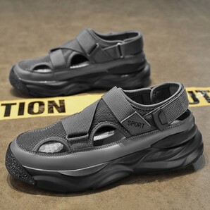 sa68 27cm グレー 身長アップ 厚底 5cm メンズ スポーツサンダル 通気 水陸両用 つま先保護 夏用 歩きやすい ビーチ アウトドアサンダル