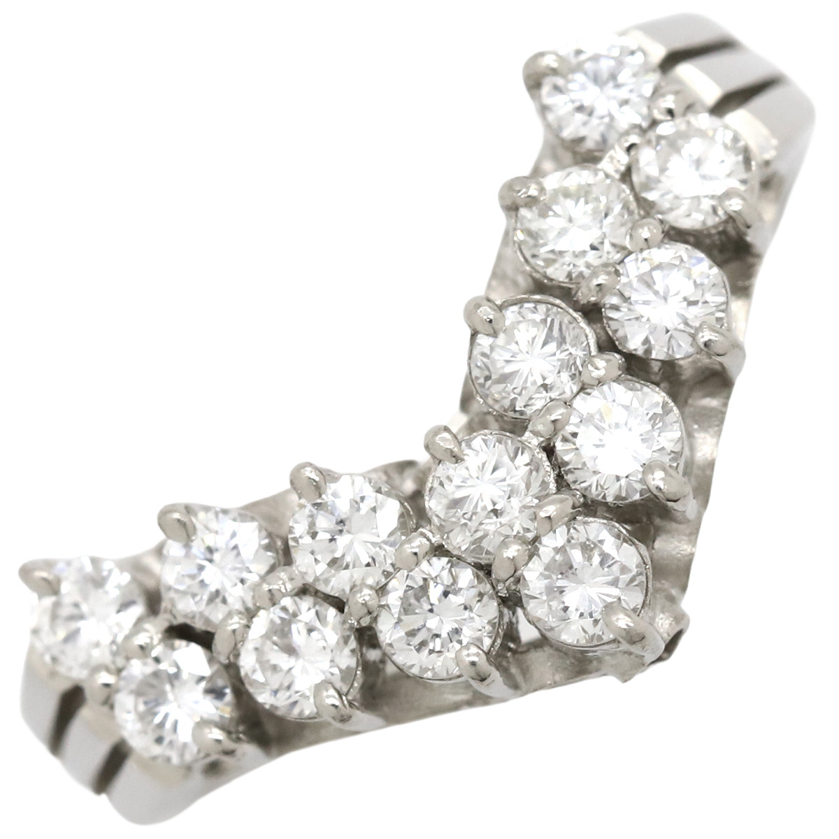 リング 指輪 ダイヤリング Pt900 シルバー V字 Vライン 中古